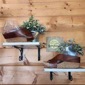 Hee 💜 Leather Wedge Sandals Cuero Cork Suede Crisscross Slide On Shoes Sz 37/ 7